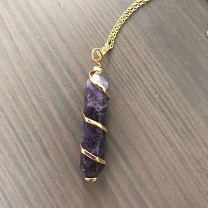 Amethyst Wrapped 925 Gold Tone Necklace